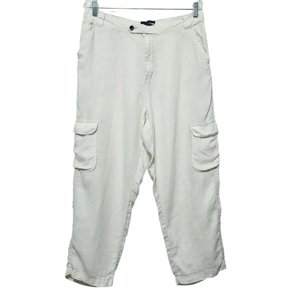 Rachel Roy 100% Linen Cargo Pants Women's Size XL Natural White Coastal Casual